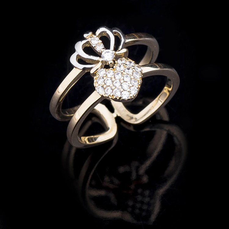 Ексклюзивна золота каблучка з фіанітами к03639 від ювелірного магазину Онікс - 1