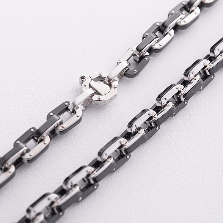 Мужская серебряная цепочка (керамика, фианиты) 1728 от ювелирного магазина Оникс - 1