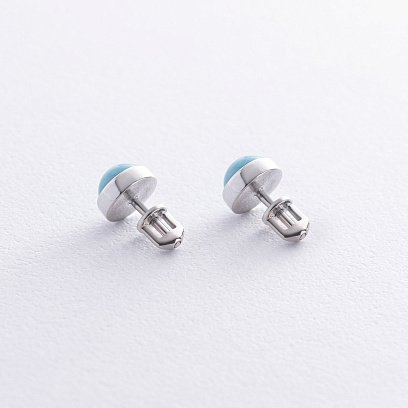 Серьги - пусеты с бирюзой (белое золото) с08676 №3