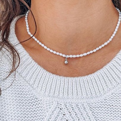 Срібне кольє "Перлинки з кулькою" жемшар №7