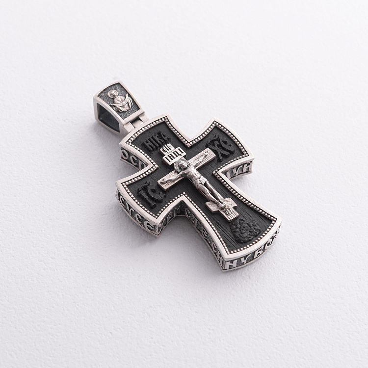 Срібний хрест "Ісус Христос. Георгій Переможець" з ебеновим деревом 1799 від ювелірного магазину Онікс