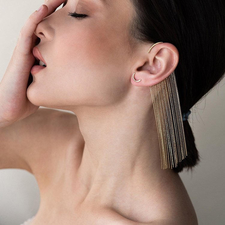 Сережки - пусети "Дуга" в жовтому золоті с07074 від ювелірного магазину Онікс - 11