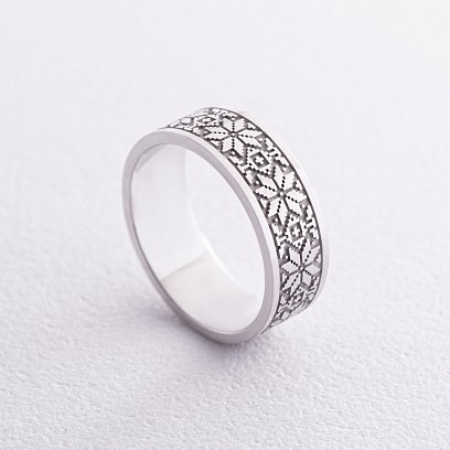 Обручальное кольцо "Вышиванка" в белом золоте 28931100