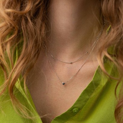 Двойное серебряное колье "Сердечко и шарики" 908-01239 №5