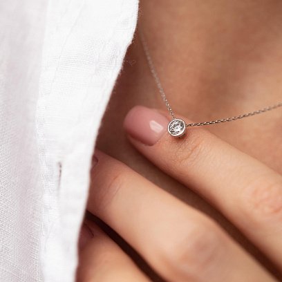 Кольє з одним фіанітом (біле золото) кол02278 №3