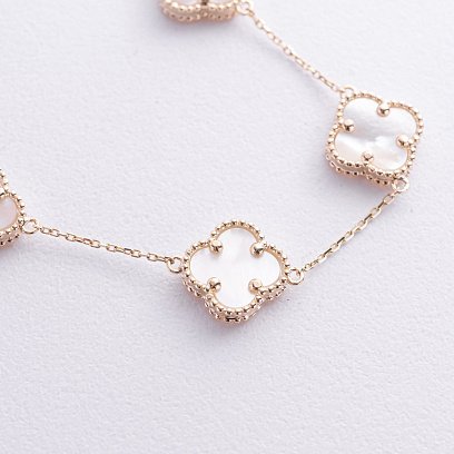 Браслет "Конюшина" з перламутром (жовте золото) б05440 №3