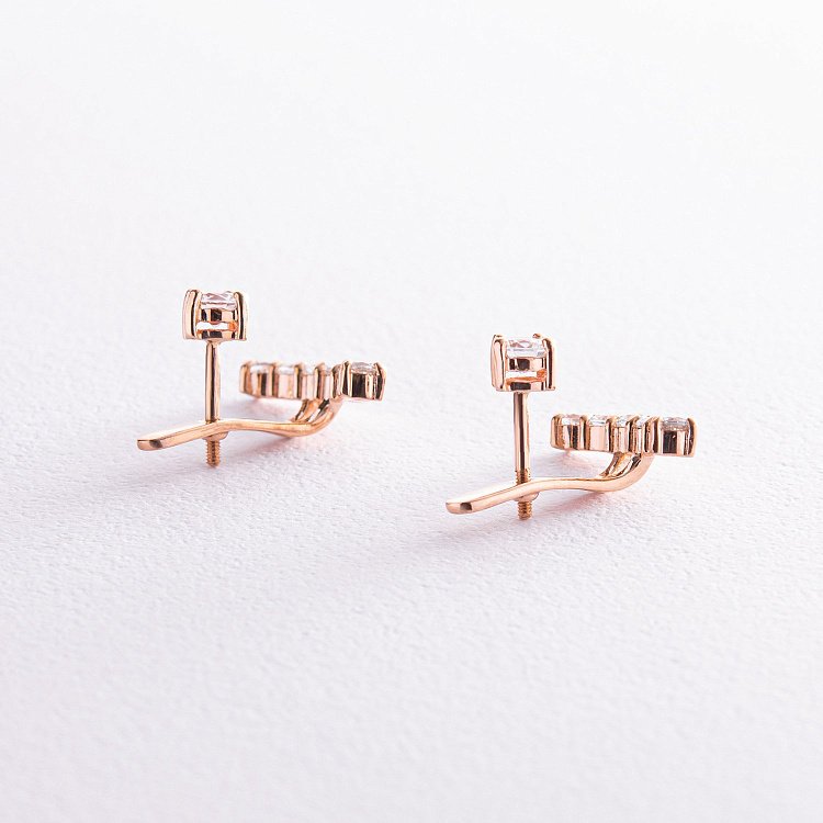 Серьги - джекеты в красном золоте (фианиты) с04110 от ювелирного магазина Оникс - 3