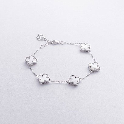 Браслет "Конюшина" з перламутром (біле золото) б05441