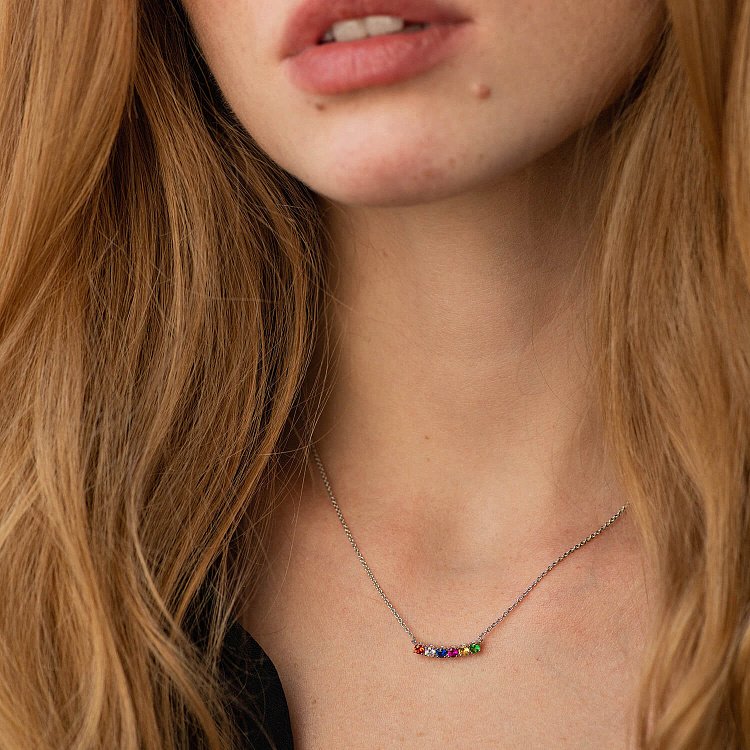 Золотое колье с бриллиантами и разноцветными сапфирами колб0125gm от ювелирного магазина Оникс - 2