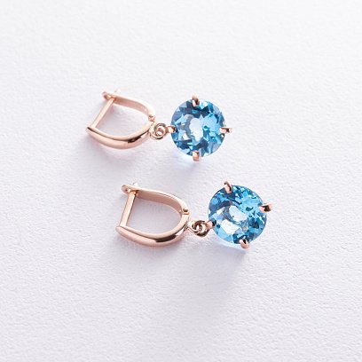 ﻿Золоті сережки "Захоплення" з блакитним топазом с05295 №12