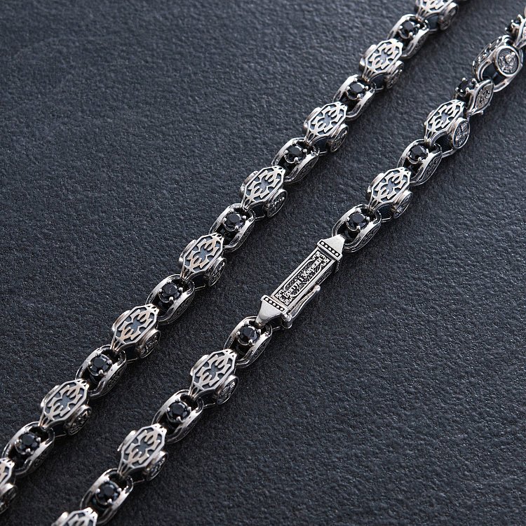 Мужская серебряная цепочка "Спаси и Сохрани" (на укр. языке) с фианитами 1000 от ювелирного магазина Оникс - 2