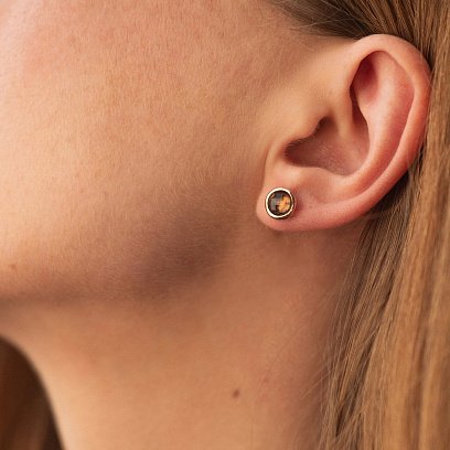 Золоті сережки - пусети з димчастим кварцом с05195 №4