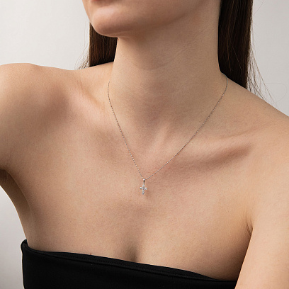 Крестик в белом золоте с бриллиантами пб0371lg №2