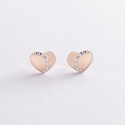 Золоті сережки "Серця" з фіанітами с03511