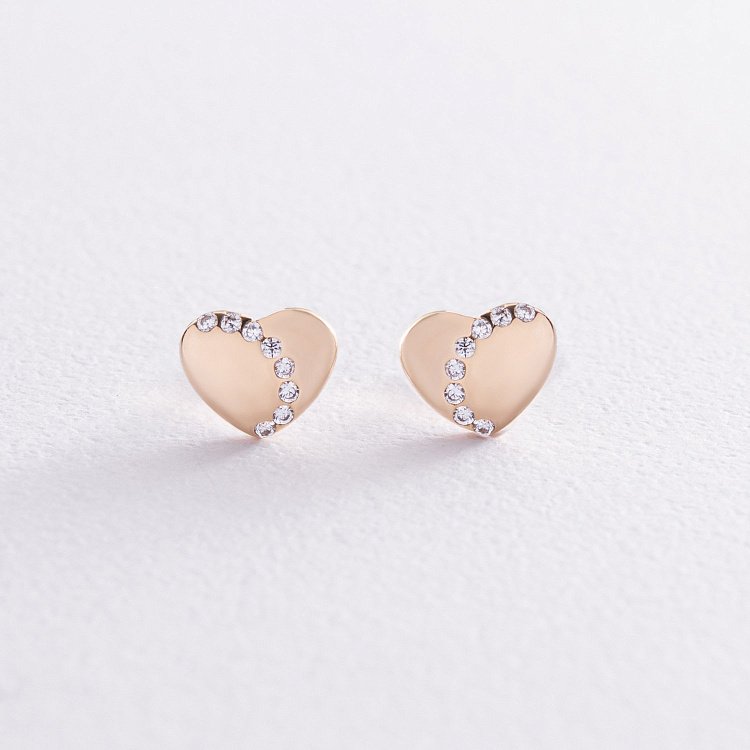 Золоті сережки "Серця" з фіанітами с03511 від ювелірного магазину Онікс