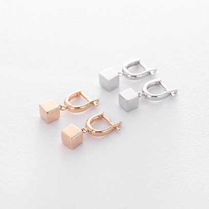 Золотые серьги "Кубики" с06114 №3