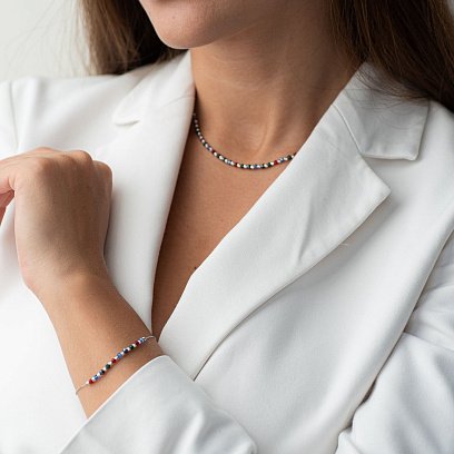 Серебряное колье (разноцветные фианиты) 181008 №5