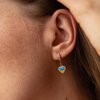 Серьги "С Украиной в сердце" в желтом золоте (голубая и желтая эмаль) с08097 №4