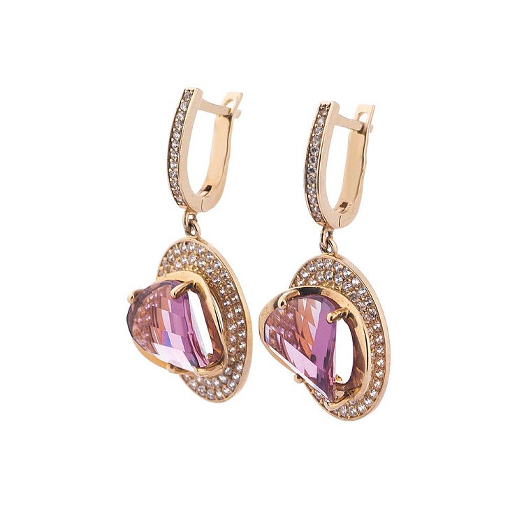 Золотые серьги с фианитами с03357 от ювелирного магазина Оникс - 1