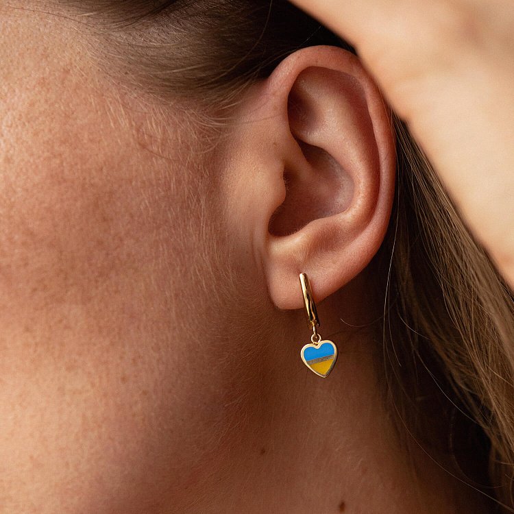 Серьги "С Украиной в сердце" в желтом золоте (голубая и желтая эмаль) с08097 от ювелирного магазина Оникс - 3
