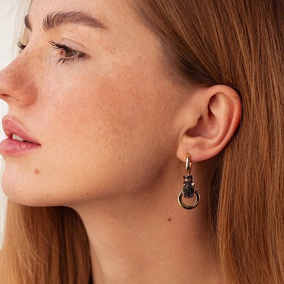 Золоті сережки "Пантера" (чорні фіаніти) с04483 №2