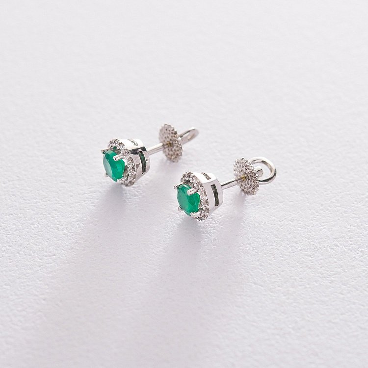 Золотые серьги-пусеты (агат, фианиты) с489бз от ювелирного магазина Оникс - 2