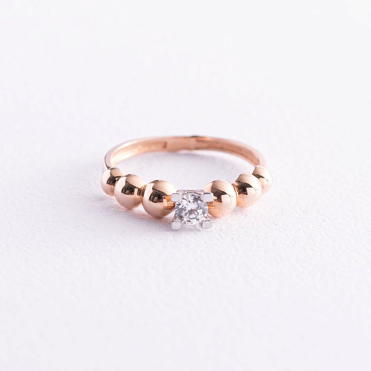 Кольцо в красном золоте с фианитом к06293 от ювелирного магазина Оникс