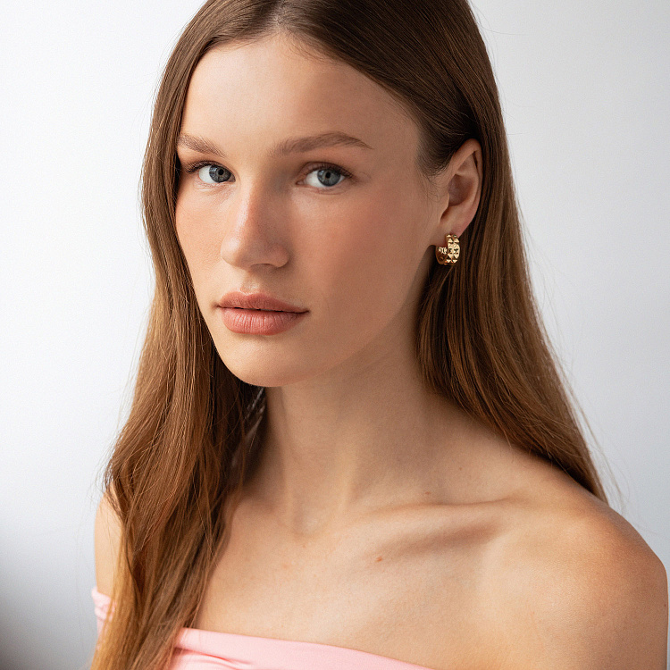 Сережки - кільця "Monika" у жовтому золоті с09159 від ювелірного магазину Онікс - 3