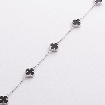 Срібний браслет "Конюшина" (онікс) 141844 №2