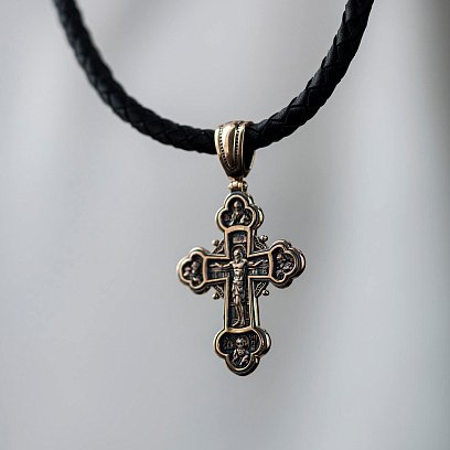 Православный золотой крест "Распятие Христово, Александр Невский, Димитрий Донской, Сергий Радонежский. Архангел Михаил" п02683 №3