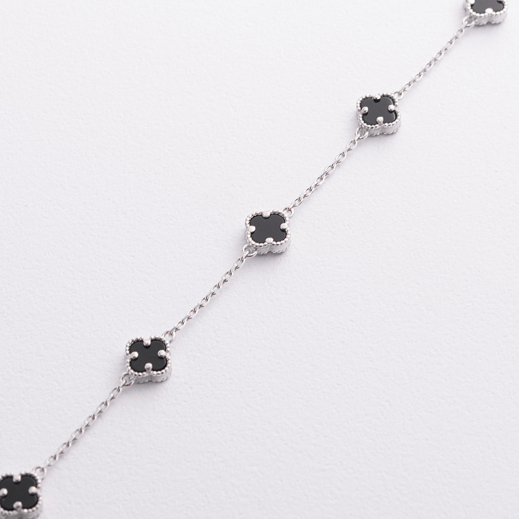 Срібний браслет "Конюшина" (онікс) 141844 від ювелірного магазину Онікс - 1