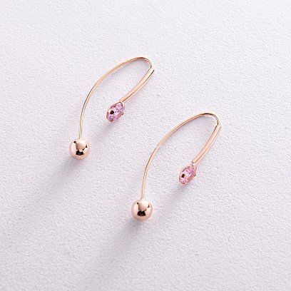 Золотые серьги "Вдохновение" с розовыми фианитами с08141 №4