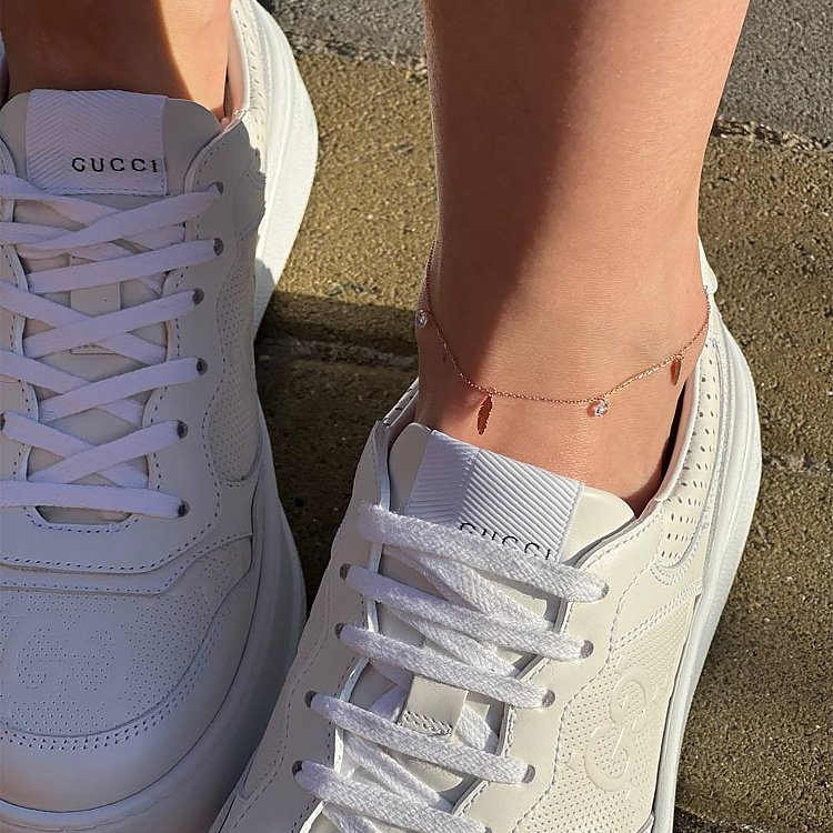 Золотий браслет "Пір'їнки" на ногу (фіаніти) б04795 від ювелірного магазину Онікс - 5