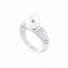Женское серебряное кольцо (искусственный жемчуг, фианиты) 112022 от ювелирного магазина Оникс