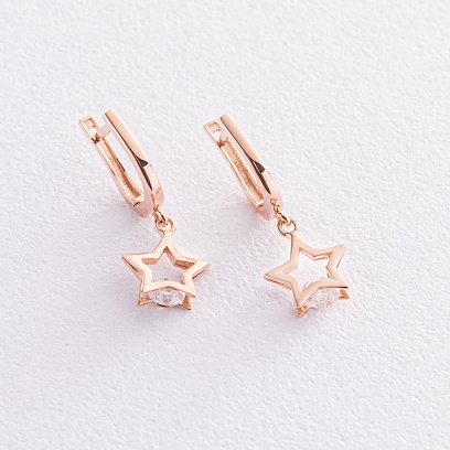 Золотые серьги "Звездочки" (фианиты) с07379
