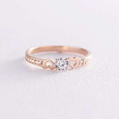 Золотое помолвочное кольцо "Сердечки" (фианиты) к05800
