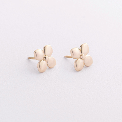 Cерьги - пусеты "Клевер" в желтом золоте с09616