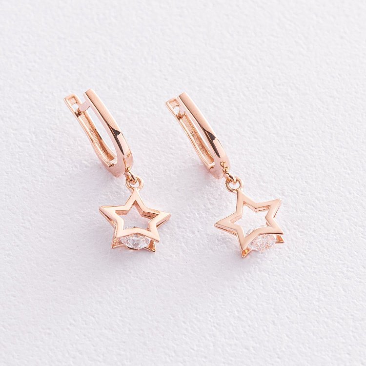 Золотые серьги "Звездочки" (фианиты) с07379 от ювелирного магазина Оникс
