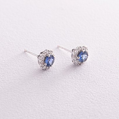 Золоті сережки - пусети з діамантами і сапфірами сб0403nl №3