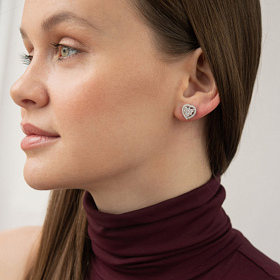 Золоті сережки - пусети "Сердечки" з діамантами сб0613cha №7