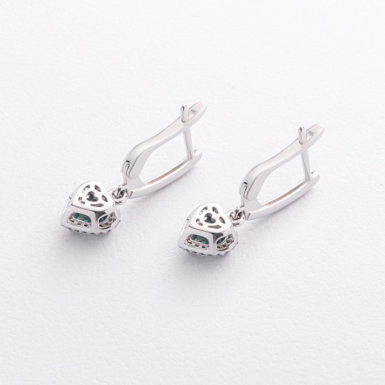 Серебряные серьги "Сердечки" (кварц, куб. цирконий) 2532/1р-QGR №3