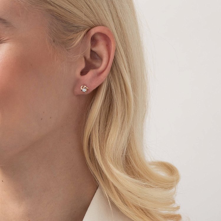 Золотые серьги - пусеты с фианитами с07592 от ювелирного магазина Оникс - 1