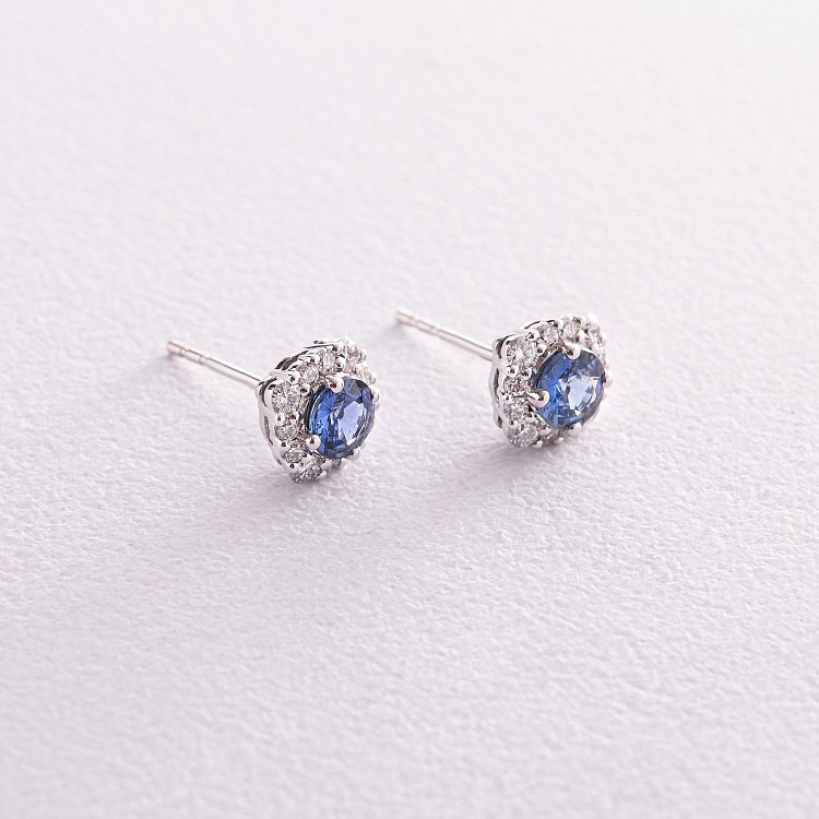 Золоті сережки - пусети з діамантами і сапфірами сб0403nl від ювелірного магазину Онікс - 2