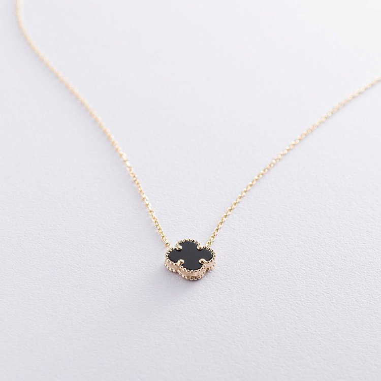 Золотое колье "Клевер" (оникс) кол01662 от ювелирного магазина Оникс