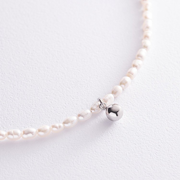 Серебряное колье "Жемчужинки с шариком" жемшар от ювелирного магазина Оникс - 7