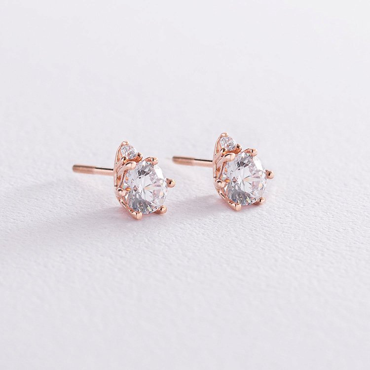 Золотые серьги - пусеты с фианитами с04082 от ювелирного магазина Оникс - 2