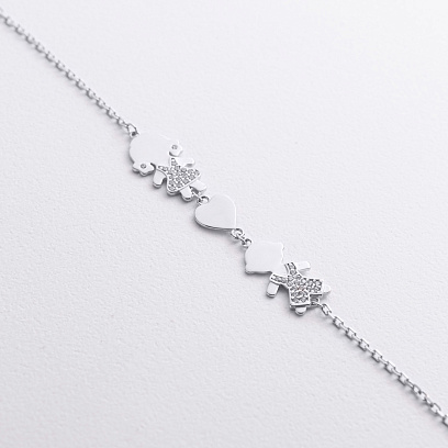 Браслет "Девочка, мальчик и сердечко" в белом золоте (фианиты) б05662 №2