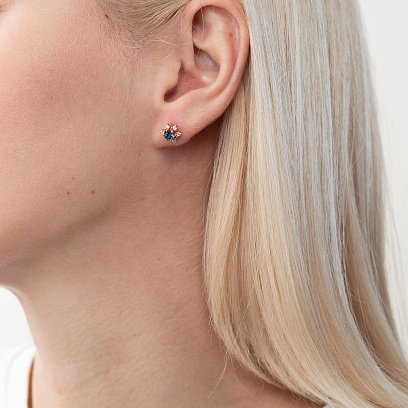 Золоті сережки - пусети з топазом "Лондон блю" і фіанітами с01933 №2