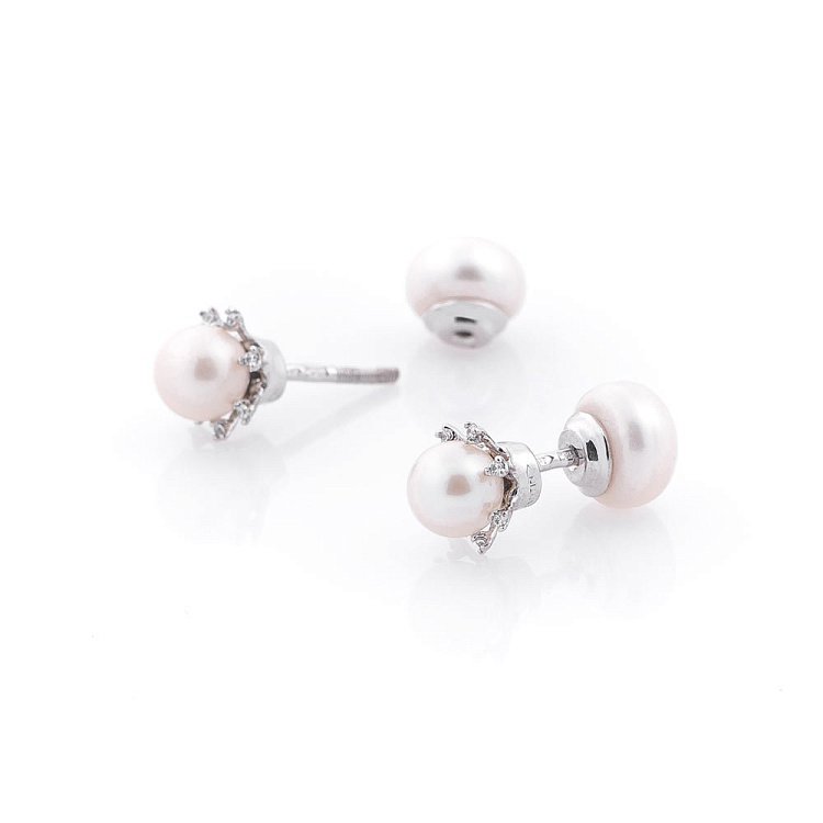 Золотые серьги-гвоздики (культ. пресн. жемчуг) с04081 от ювелирного магазина Оникс - 1