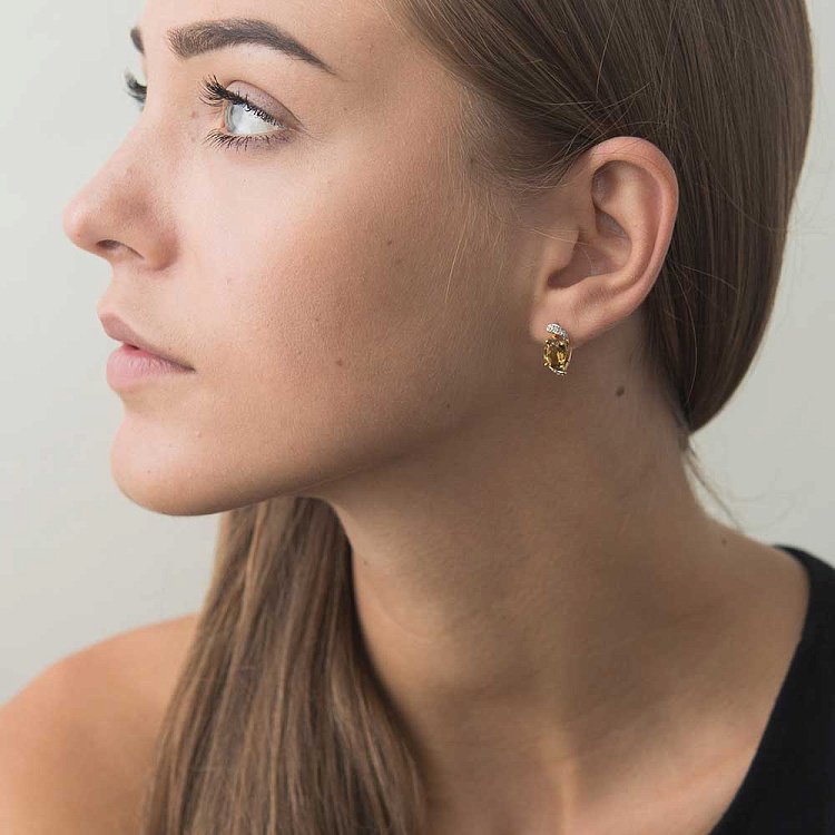 Золоті сережки з діамантами і кварцом жовто-коричневим с313 від ювелірного магазину Онікс - 3